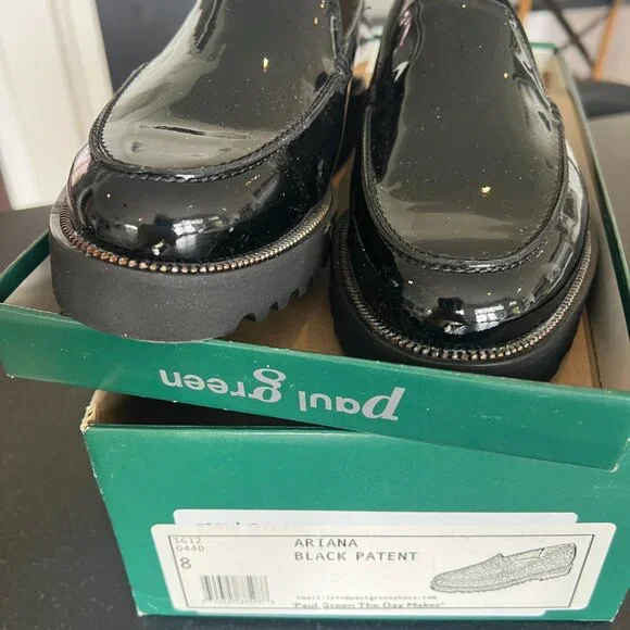 NWT Paul Green Women's Ariana Black Patent Leather Chunky Sole Loafers Size 8 US - Picture 5 of 6